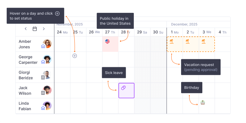 Availability statuses on Teamplify calendars