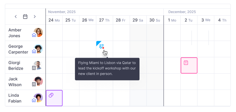 Availability statuses on Teamplify calendars with comment