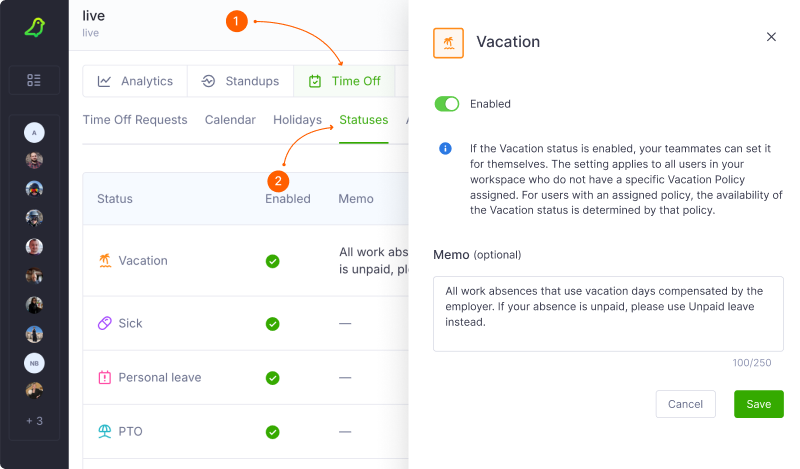 Control availability statuses