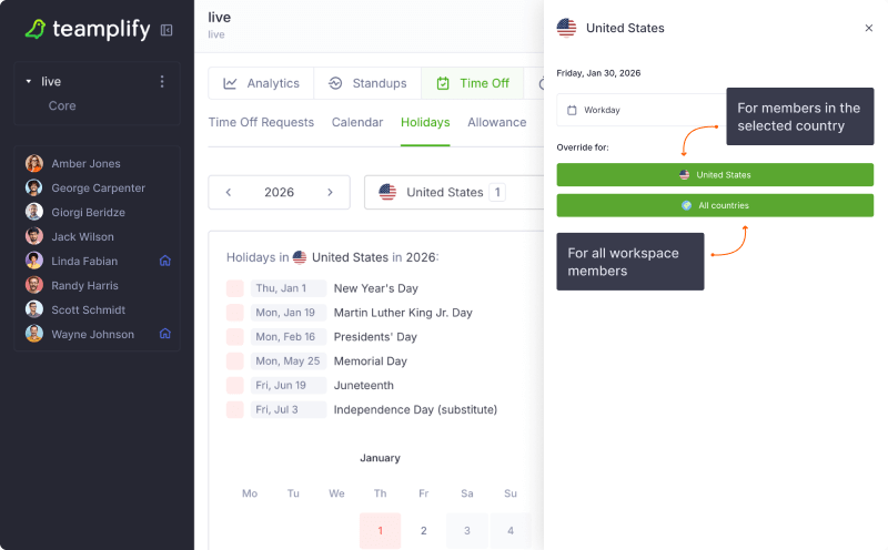 Custom holidays override