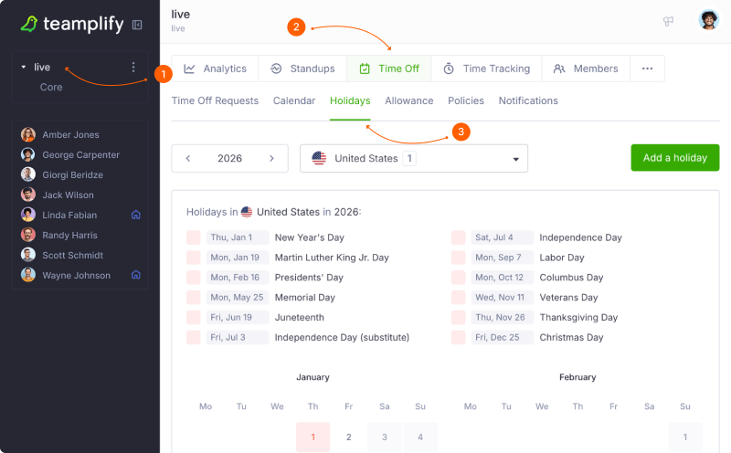 Custom holidays settings