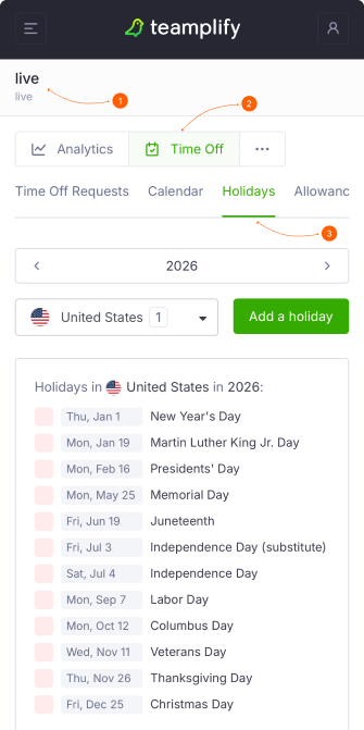 Custom holidays settings