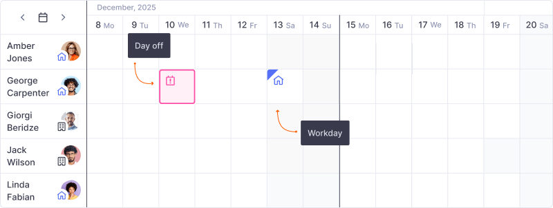 Rescheduled workday on a calendar