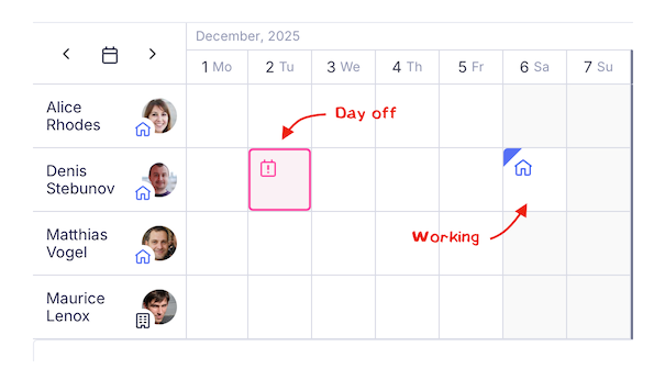 Rescheduled workday on a calendar