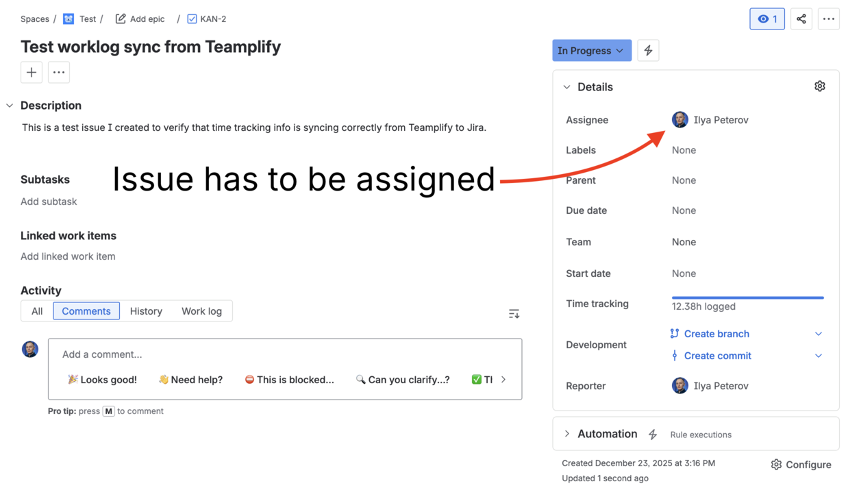 Issue with an assignee in Jira