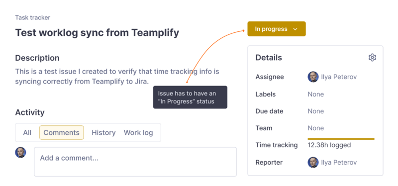 Issue in an in-progress status in Jira