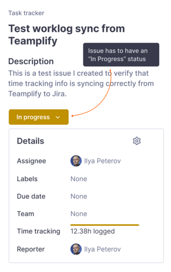 Issue in an in-progress status in Jira