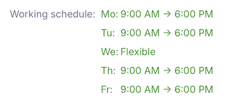 Default working schedule