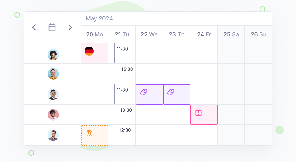 Team Hierarchy – Compact Calendar